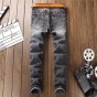 European American style Men's casual jeans Pants denim trousers jeans grey luxury Patches Straight hole Slim jeans for men