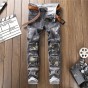 European American Style luxury quality Men's slim jeans mens denim trousers Straight Patchwork fashion brand grey jeans for men