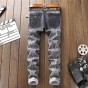 European American Style luxury quality Men's slim jeans mens denim trousers Straight Patchwork fashion brand grey jeans for men