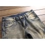 European American Style Men's slim jeans mens denim trousers Straight vintage fashion brand grey hole zipper jeans for men