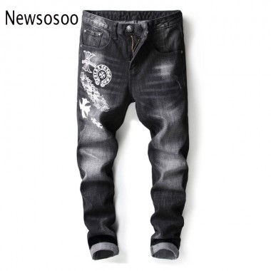 European American Style Men's slim jeans luxury mens denim trousers Straight vintage fashion brand black zipper jeans for men