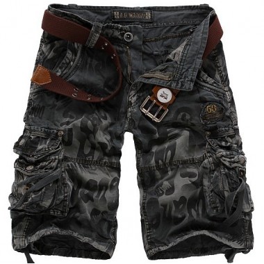 2018 summer style fashion brand Striped men's Shorts cotton straight Camouflage Pockets casual Cargo shorts men army green grey