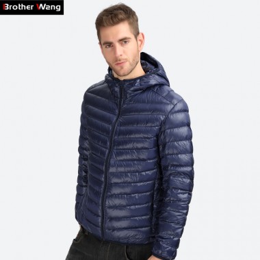 Brother Wang Brand 2017 Winter New light down men Fashion Casual Men's Down Jacket Warm Hooded White duck down Coat Male