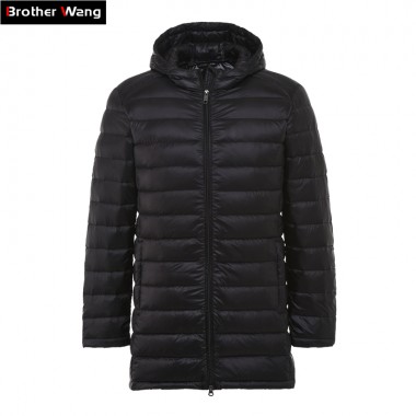 Brother Wang Brand 2017 Winter Men Long Down Jackets Fashion Hooded Warm Light Down Men White Duck Down Coat Male