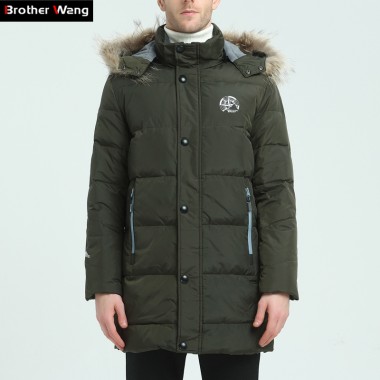 Brother Wang Men's Brand Long Down Jacket 2017 Winter New Hooded Thickening Warm White Duck Down Coat  Plus Size 5XL 6XL