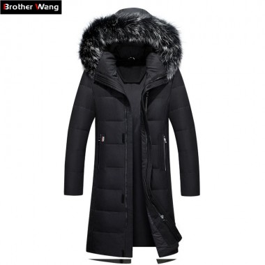 Brother Wang Brand 2017 Winter New Men's Long Down Jacket Fashion Knee Warm White Duck Down Coat Male Plus Size 4XL 5XL 6XL