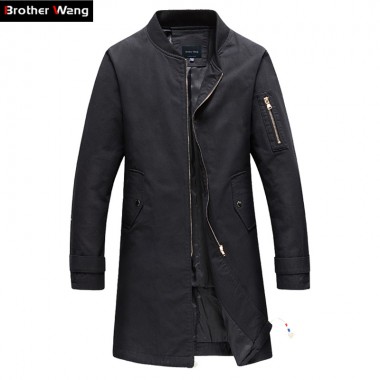 Men 's casual long jacket 2017 new Men fashion windbreaker Cotton Stand up collar Slim coat Brand men's clothing