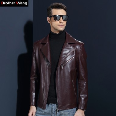 2017 Winter New Men's Slim Leather Jackets Fashion Lapel Wallet Pilot Leather Jacket Motorcycle Fur Coats Male Brand Clothing