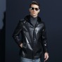2017 Autumn Winter New Men's Casual Hooded Leather Jacket Fashion Business Men Faux Leather Jacket Brand Clothes