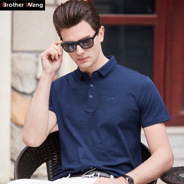 Brother Wang Brands Men's Business POLO Shirt 2018 New Summer Casual Horse Embroidery Short Sleeve Polo Blouse Male Clothes