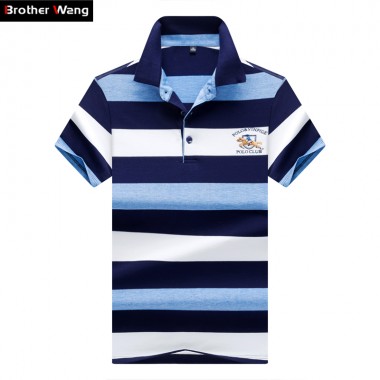 Brother Wang Brands 2018 Summer Men's POLO Shirt Business Casual Embroidery Stripe Short Sleeve Polo Blouse Tops Male Clothes