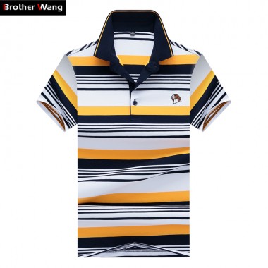 Brother Wang Men's Brand Striped POLO Shirt 2018 New Summer Business Casual Embroidery Short-sleeved Polo Blouse Tops Male