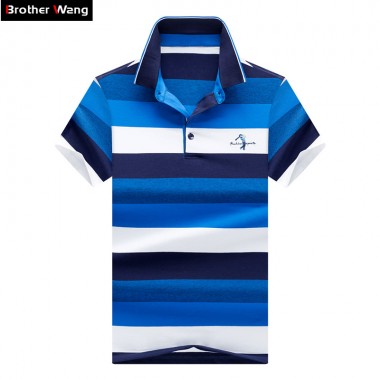 Brother Wang Brand 2018 Summer New Men's Polo Shirt Fashion Business Casual Cotton Short Sleeve Embroidery Stripes Polo Shirt