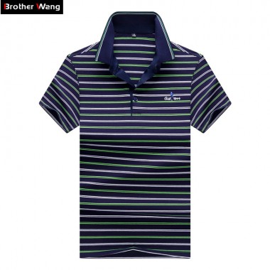 Brother Wang Brands 2018 New Summer Men's Casual POLO Shirt Business Fashion Short Sleeves Embroidery Tops Stripe Polo Clothes