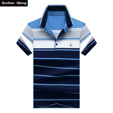 Brother Wang 2018 New Summer Men's Striped Short-sleeved POLO Shirt Fashion Business Casual Brand Polo Shirt Blouse Tops Male