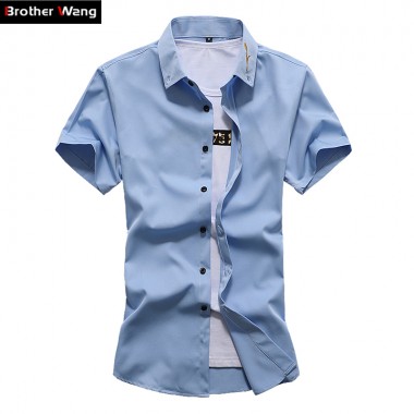 2017 Men's Shirt Solid Color Slim Embroidery Lapel Business Casual Shirt Summer Thin Short Sleeve Large Size Shirt 5XL 6XL 7XL