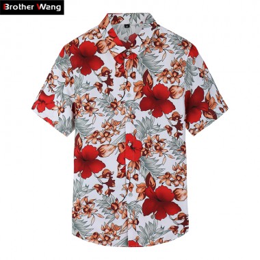 2018 Summer New Shirt Men's Casual Red Flower Short-sleeved Shirt Fashion Trend Plus Size Hawaiian Shirt Brand Clothes 6XL 7XL