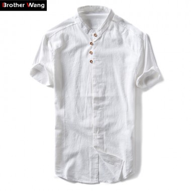 Brother Wang Brand 2018 Summer New Men's White Shirt Fashion Casual Chinese Style Men Slim Short-sleeved Shirt Clothes 1640