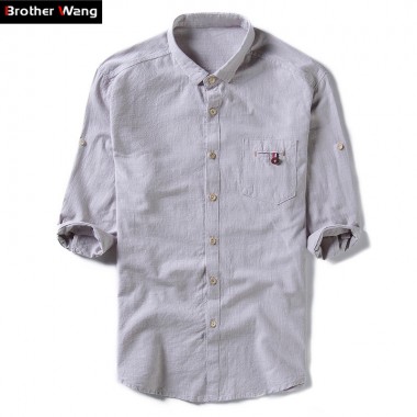 Brother Wang Brand 2018 Summer New Men's Short-sleeved Shirt Fashion Chinese Style Casual Linen Slim Shirt Clothes 1530