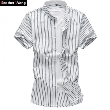 Brother Wang Men's Casual Thin Striped Shirt Summer New Male Slim Business Fashion Short Sleeve Shirt Large Size Brand 6XL 7XL
