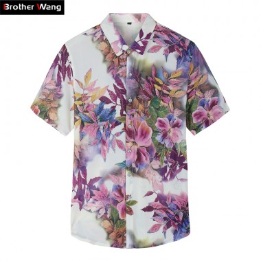 2018 Summer Men's New Hawaiian Shirt Fashion Casual Plus Size Short-sleeved Shirt Elastic Flower Shirt Brand Clothes 5XL 6XL 7XL