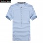 Chinese Style Linen Shirt 2017 Summer New Men's Casual Collar Short-sleeved Shirt Solid Color Male Brand White Shirt 4XL 5XL