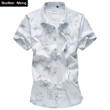 Brother Wang 2017 Summer New Men's Flower Shirt Fashion Casual Slim Men's Short Sleeve Shirt Brand Large Size Clothes 6XL 7XL