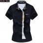 Brother Wang 2017 new models Personalized embroidery men's short-sleeved Brand shirt Fashion casual solid color shirt 6XL 7XL