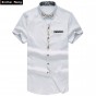 Brother Wang 2017 new models Personalized embroidery men's short-sleeved Brand shirt Fashion casual solid color shirt 6XL 7XL
