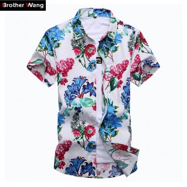 2017 Summer Men Shirt Beach Style Slim Fit Fashion Print Short Sleeve Shirt Business Casual Cotton Large Size Male Brand Shirt