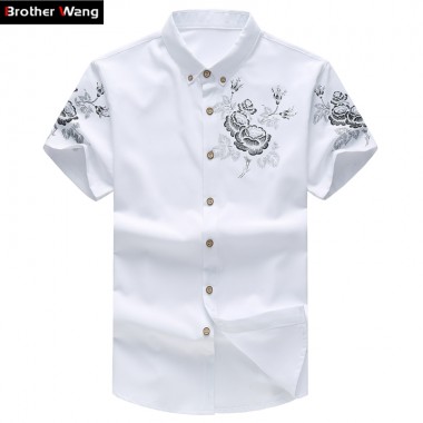 2017 new men's shirt Fashion casual printing patterns Short-sleeved shirt Large size Brand men's clothing 5XL 6XL
