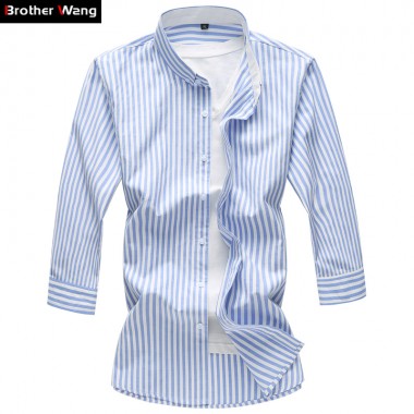 Brother Wang 2017 Summer Men Business Striped Casual Shirt Fashion Big Size Male Shirt Large Size Brand Men 6XL 7XL