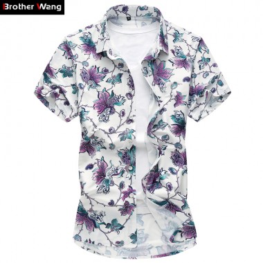 Brand Men Shirt Summer Thin Section Fashion Short Sleeve Hawaiian Floral Shirt Large Size 5XL 6XL 7XL Printed Male Casual Shirt