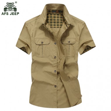 Free shipping  Mens shirts 2017 Short sleeve Top quality cotton  Loose men's shirt Summer Style Military 60hfx