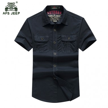 AFS JEEP Shirt Men 2018 New Summer Men's Solid Military Short Sleeves Shirts Cotton Breathable Chemise Loose Army Shirt h60