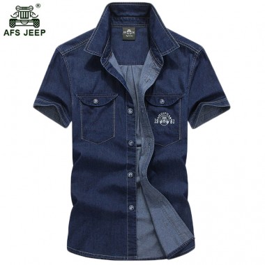 Hot ! 2017 New Men Jeans Shirts Summer Cotton Water Washing Male Tops Short Sleeve Flower Print Denim shirt For Men  60hfx
