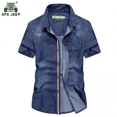 European and American style 2017 spring new men's high quality cotton jeep short-sleeved lapel demin shirts plus size M~4XL 60wy