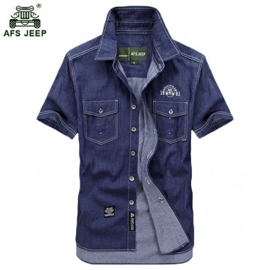 Free shipping Plus SizeM-5XL Summer Men's Cotton Denim Dress Shirts Color Short Sleeve Shirts Casual Shirts Man Brand 62hfx