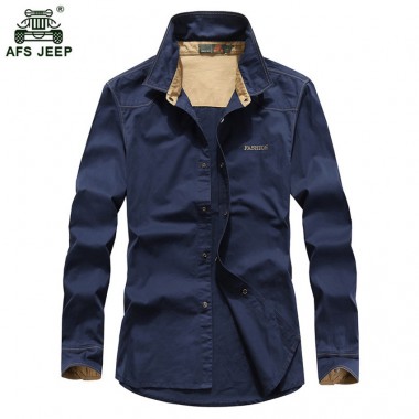 Free Shipping AFS JEEP Slim Fit Solid Shirt Men Long Sleeve Soft Shirt Camisas Spring Casual Hombre Men's Shirts Big Size 82