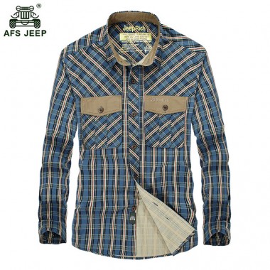 Afs jeep Spring & Autumn New Men's Plaid Long-Sleeved Cotton Shirt Men Casual High Quality Business Shirt Men Fashion Tops 75wy