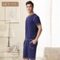 Qianxiu Cotton Pajama Sets For Men Knitted Short Sleeve Lounge Wear Casual Homewear