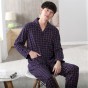 Spring&autumn Premium Men's 100 Cotton Sleepwear Grid stripe Pajamas Set Home Clothes Long sleeve leisure pajamas for man 2018