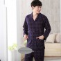 Spring&autumn Premium Men's 100 Cotton Sleepwear Grid stripe Pajamas Set Home Clothes Long sleeve leisure pajamas for man 2018