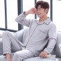 Sujisi spring new men sleepwear Long-sleeved pants cardigan pure cotton pajamas men loose large size leisure Pajama Set male