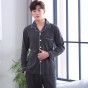 Sujisi spring new men sleepwear Long-sleeved pants cardigan pure cotton pajamas men loose large size leisure Pajama Set male