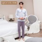 Qianxiu Casual Homewear men Pajamas Lovers suit For Sleep Long-sleeved pants pajama Suit cotton v-neck men Sleepwear 2018 autumn