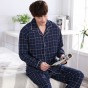 Sujisi men pajamas autumn&winter pure cotton grid Homewear suit buttons turn-down collar comfortable male sleepwear pyjamas man
