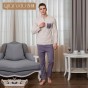 Qianxiu mens spring pajamas round collar long sleeve color matching pajamas for man pure cotton comfort casual male pyjamas 2018