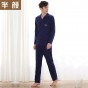 2018 Brand men's knitted long sleeve pajamas cotton pajamas pocket spring letters design 100% cotton pajamas man navy blue
