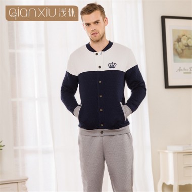 Qianxiu winter pajamas Couple pajamas sets Men nightwear v-neck sleepwear Men Homewear Thickening of polyester Sleepwear